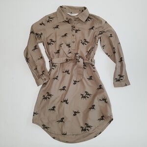 H&M Girls Unicorn Button Down Shirt Dress with Tie Belt Size 7